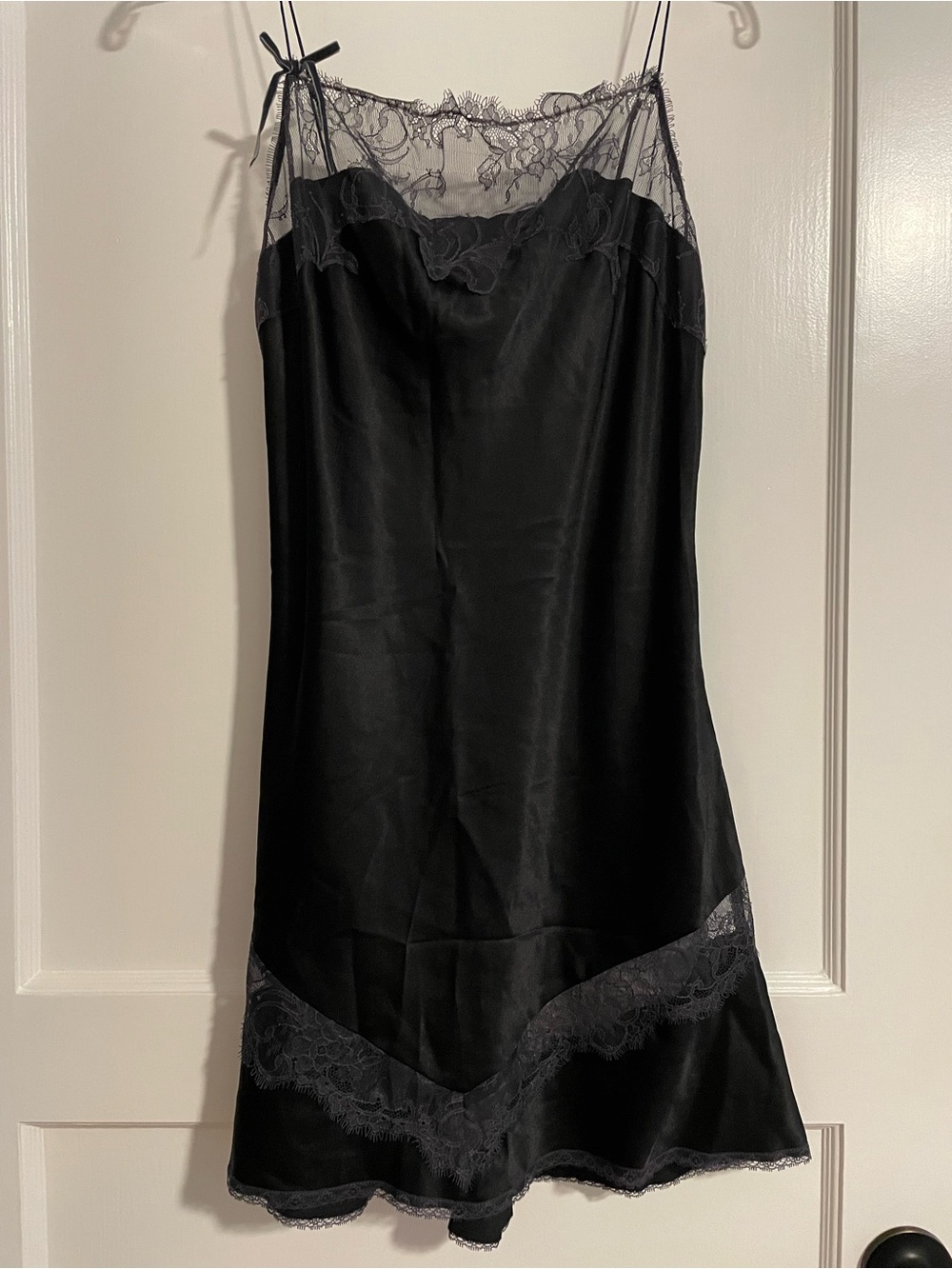 Victoria's Secret Black Satin Lace-Trim Slip